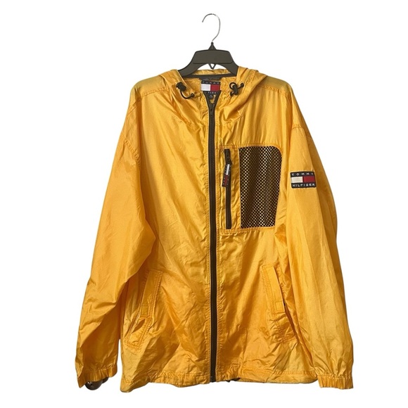 Vintage Tommy Hilfiger Yellow Windbreaker Rain Jacket Men's Size XL Zip Front - Picture 1 of 5
